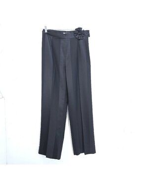 VTG World Republic Black Satin Striped Wide Leg Trouser Pants Women  Size 6